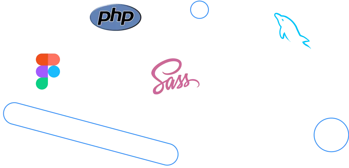 Figma, PHP, SASS, WordPress and MySQL Technology Icons